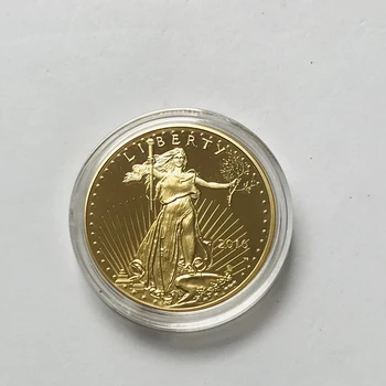 100 Buc Non Magnetice Monede 2016 Libertatea De Alamă Bază Reală Placat Cu Aur Eagle Statuie Insigna 32.6 Mm Suvenir Decor Acasă Monede