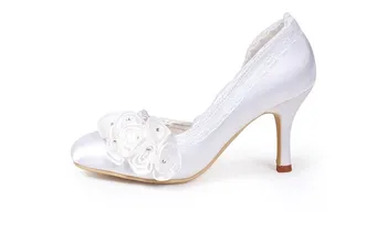 2018 cel Mai bun de Vânzare Rotund Toe Satin Alb Pantofii de Mireasa Rose Bridal Pantofi Rochie Petrecere Rochie de Bal Pantofi pentru Femei Pantofi