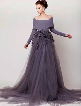 2019 Mâneci Lungi O Linie de Bal Pentru Femei ocazii Speciale rochie de flori 3D Rochie de Seara Petrecere Formală Rochii de Vestido De Festa