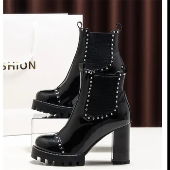 2021 Moda Noua Super Toc 9cm Chelsea Boot Femei Pantofi Platforma Confortabil Aluneca pe Birou Doamnă Pompa Perla de Înaltă Calitate