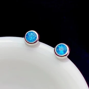 2021 nou albastru topaz cercei stud pentru femei bijuterii reale argint 925 round naturale albastru bijuterie 6x6mm dimensiune fiecare fată ziua de nastere cadou