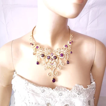 2021 noua moda vintage violet CZ zircon colier cercei set,nunta bridel petrecere banchet rochie de bijuterii transport gratuit