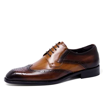 2022 Primăvară italiană Mens Pantofi Rochie Handmade din Piele Clasic Oxfords Wingtip Dantelă de Nunta pentru Bărbați Pantofi Office Pantofi
