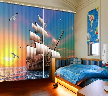 3d perdele imprimate marea chinei de fereastră decor pentru living, perdele dormitor barca camera pentru copii