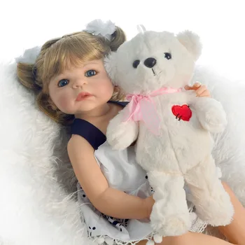 57cm Plin de Silicon Vinil Renăscut copilul Papusa Jucării Nou-născut Prințesă fata bebes renăscut Bonecas Cadou pentru copilul cu ursul