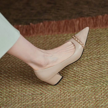 A subliniat Singură Pantofi de Primăvară Și de Vară de Moda Noua petrecere a timpului Liber pentru Femei Mari Toc Gros, cu Toc mediu de Culoare de Potrivire Mat