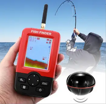 Accesorii de pescuit Inteligent Portabil Adâncime Pește Finder cu 100M Sonar Wireless Senzor Echo Fishfinder Roșu