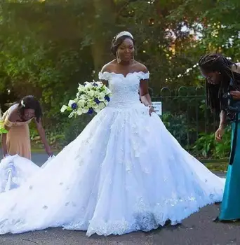 African Minge Rochie Plus Dimensiune Rochii de Mireasa Iubita de Pe Umăr Dantela cu Margele Flori 3D Negru Fata rochie de Vestido De Noiva