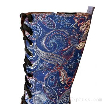 Albastru Piele de Vițel Cizme Femei Hand-made Broderie Pantofi Scurt de Pluș Cald Cizme de Călărie de Dimensiuni Mari 36-42