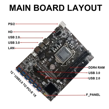 B250C BTC Mining Placa de baza cu G4400 PROCESOR+Ventilator+Comutator Cablu 12XPCIE să USB3.0 GPU Slot pentru Card LGA1151 Suporta DDR4 RAM