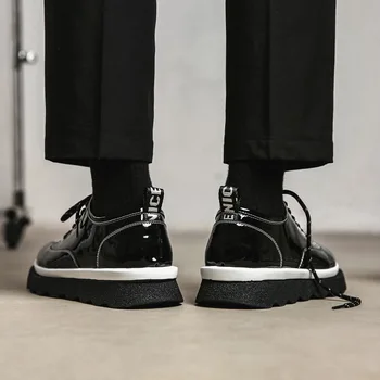 Barbati Casual Pantofi de Piele de Brevet coreean Harajuku Moda Streetwear Gros Platforma Pantofi Barbat din Piele Spori Pantofi de sex Masculin