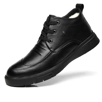 Barbati Ghete Casual Barbati Pantofi din Piele de Culoare Solidă de Formă Rotundă Îngroșa Ține de Cald Anti-Alunecare, rezistent la apă și la Bărbați Pantofi de Bumbac