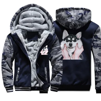 Bărbați amuzant Drăguț Pug Design Câine Husky Siberian Camo Hanorace Sacou Barbati Casual Plus Dimensiune Îmbrăcăminte Hip Hop Fleece Streetwear
