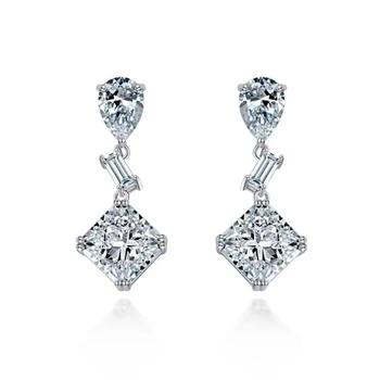 Calitate de Top S925 Argint 10*10mm Alb Ridicat de Carbon Diamant Picătură Cercei Pentru Femei Spumant Nunta Bijuterii Fine