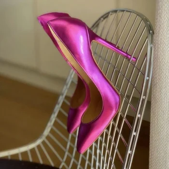Cele mai noi Mov din Satin Pantofi cu Toc Superficială a Subliniat de la Picior Toc Stiletto Banchet Pompe Slip-on pentru Femei Rochie de Petrecere Pantofi Marime Mare