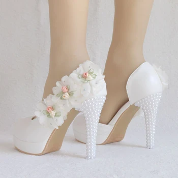 Culoare alb Aplici Dulce domnisoara de Onoare Pantofi Peep Toe 10 cm Tocuri inalte Pantofi de Nunta Mama de Mireasa Pantofi Femei Pompe