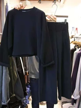 Design De Moda Negru Vrac Femei Pantaloni Seturi De Toamna Iarna Nou 2021 Flare Cu Mâneci Largi Picior Glezna Lungime De Sex Feminin CLothi