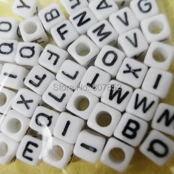 DHL 1000pcs 10mm Alb DIY Acrilice Cub Alfabet Scrisoare Șirag de mărgele de plastic scrisoare margele