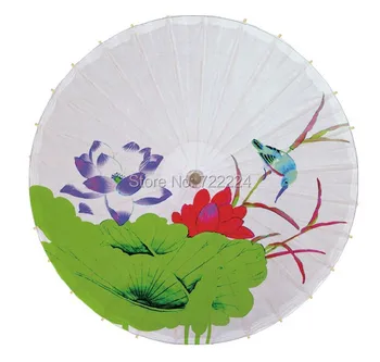 Dia 84cm colorate lotus și pește chineză manual umbrela parasolar rezistent la apa de dans femei mâner lung uns umbrelă de hârtie