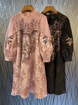 Elegant Papion Guler Rochie Lunga 2022 Primavara-Vara Designer De Moda De Îmbrăcăminte Pentru Femei Imprimeuri Geometrice Casual Cu Maneci Lungi Rochie Maxi