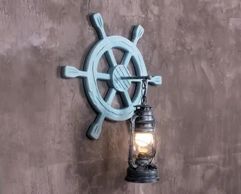 Epocă de creație personalizate din lemn masiv Mediteraneene lampă de perete de vas de ancorare cârma Lampa Retro restaurant cafenea lampă de perete