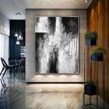 Extra Large Manual Ulei tablouri Abstracte Moderne, Negru și Gri Alb Minimalist Home Decor Pentru Camera de zi Transport Gratuit