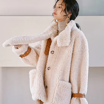 Femei de iarnă de Înaltă Calitate faux lambswool Paltoane de Blană de Lux scurte casual Gros de Cald, Plus Dimensiunea femei 2019 bej moda