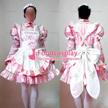 Fondcosplay adult sexy cross dressing sissy menajera mult copilul roz subțire din Pvc Blocabil Rochie Uniformă șorț Costum adaptate[CK949]