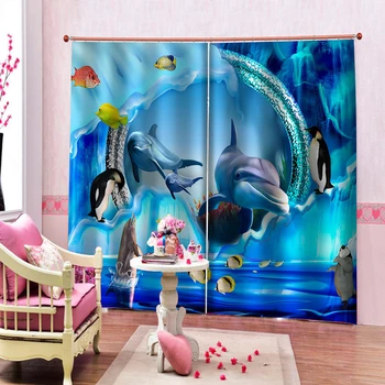 Foto ocean delfin perdele Fereastra 3D Perdele Pentru Camera de zi Dormitor Personalizat dimensiune Decor perdele