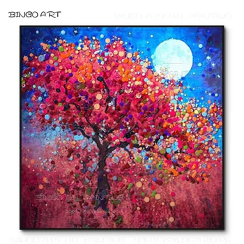 Frumusete de Perete de Arta de Mână-pictat de Înaltă Calitate Abstractă Copac Pictura in Ulei pe Panza Peisaj de Vis Copac Sub lumina Lunii Pictură în Ulei