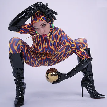 Gogo Dansatoare Costum Adult Futurist Haine Club de noapte Tinuta Flacără Bodysuit Gogo Cizme de Dans Pol Purta Western Wear DL8201