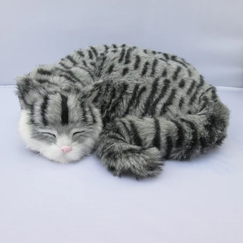 Gri simulare pisica plastic&blană de pisică dormit model cadou despre 29x31x10cm a92
