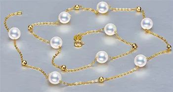 HABITOO Pur AU750 18K Aur Adevărat Naturale de Cultură Japoneză Alb Akoya 6-6.5 mm Colier de Perle Lanț pentru Femei Bijuterii Fine