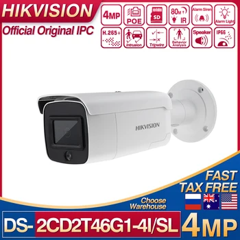 Hikvision AcuSense DS-2CD2T46G1-4I/SL 4MP Camera IP PoE H. 265+ Lumina Strobe Alarma Audio SD Slot Darkfighter IR 80M Fata de Captare