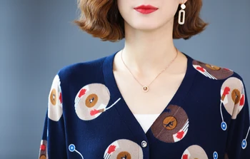 Imprimare Cardigan Feminin De Toamnă De Primăvară De Pulovere Tricotate Femei Moda Coreeană Maneca Lunga Topuri V Gât Minunat Cardigan Pentru Femei