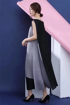 Issey Ori Organ 2021 Vara Noi Fără Mâneci Contrastante Rochie Plisată Liber De Mari Dimensiuni Slim Rochie Lunga Pentru Femei De Moda Tendință