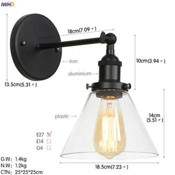 IWHD Wandlamp Negru Retro, Lumini de Perete Pentru Iluminat Acasă Oglinda de la Baie Scara de Lumină Pod de Sticlă de Epocă Lămpi de Perete Tranșee Edison