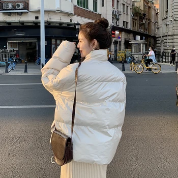Lucyever Femei Îngroșa Cald Puffer Jacheta Stil coreean Stand Guler Jos Bumbac Geci de Iarna pentru Femeie Vrac Pâine, Serviciu de Haine