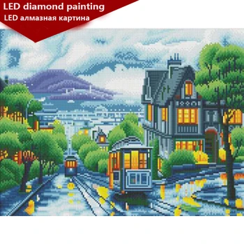 Lumina LED-uri Rundă Completă de Foraj 5D DIY Diamant Pictura 