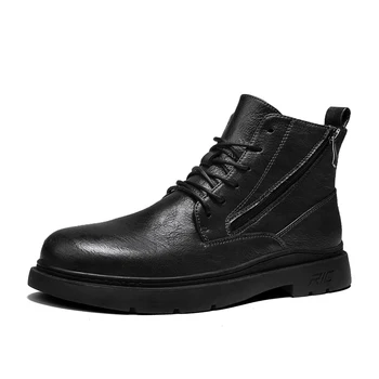 Mens Negru Casual, Cizme din Piele cu Fermoar Lateral Stil Britanic de Moda de Cauciuc Non-alunecare de Stradă la Modă Martens Pantofi de sex Masculin Glezna Cizme
