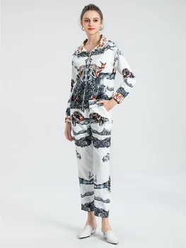 Moda Noua Femei din Două Piese Pantaloni Veveriță Print Floral Toamna și Iarna 2 Bucati Set Doamna Eleganta Casual Uzura Seturi