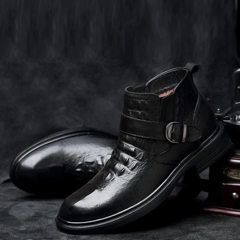 Noi De Înaltă Calitate Din Piele Barbati Cizme De Lux Barbati Casual Pantofi De Moda De Pluș Glezna Cizme Pentru Bărbați De Iarnă Om Pantofi Cu Blana
