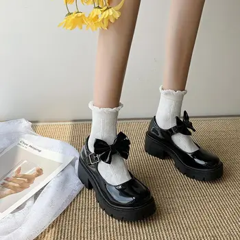 Noi Mary Jane pentru Femei Pantofi Toc Gros, Platforma Jk Uniformă Unică Pantofi cu Tocuri inalte Femei Retro Mici PU Pantofi de Piele Rotund Toe