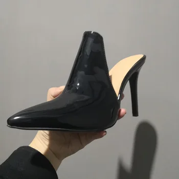 Noi tocuri inalte sexy din piele de brevet a subliniat toe femei pompe partid rochie de pantofi primavara-vara negru rosu incaltaminte sandale papuci