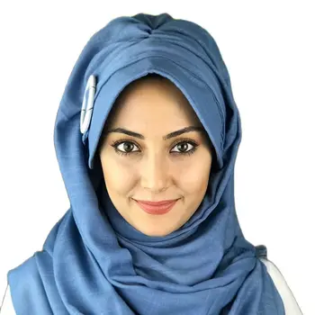 Noua Moda Islamice Musulmane Hijab 2021 Tendință Hijab Gata Purta Pălărie Eșarfă Șifon Koton Beanie Os Albastru Practice Pălărie Șal