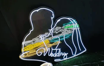 Nunta Serie Personalizate Semn De Neon Led Lumina De Fundal Temă De Decorare Perete Căsătorie Memorial Day Imagini Dulci Copia Voal Mireasa