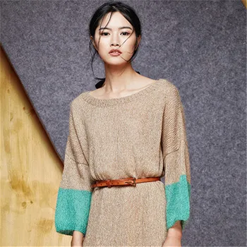 Realizate manual din lână tricot femei Oneck rochie lunga pulover 3quarter mozaic maneca cu amănuntul en-gros personalizate