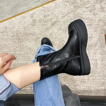 Retro Femei Cizme Glezna Slim Fit Șosete Cizme Cu Talpă Platformă Pantofi Femei Doamnelor Din Piele Moale Botas Mujer Toamna Boot