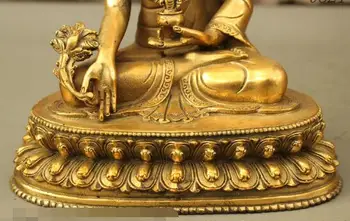S00938 8 Tibet Budismul Tibetan Din Bronz Aurit Medicina Shakyamuni Buddha Statuie Sculptura