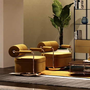Stil Italian Galben Flanel Canapea Single Creative Design Living Lounge Scaun pentru Villa Model de Camera